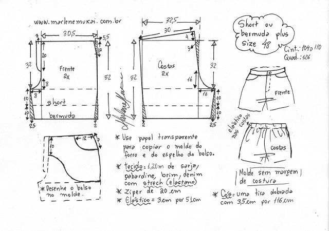 Molde De Short Feminino Com El Stico Baixe Gr Tis Moldes